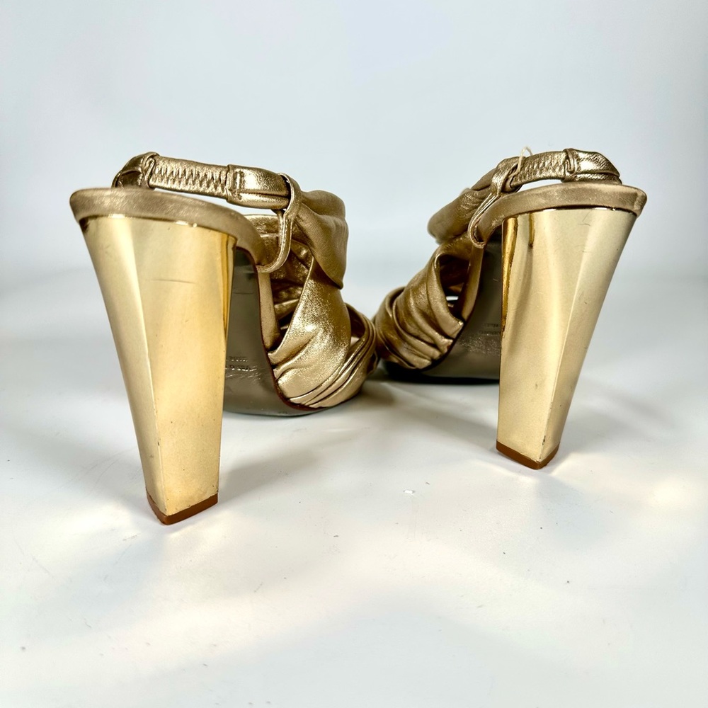 Diane Von Furstenberg Gold Strappy Heels Sandals Size: 7 B - Picture 6 of 10